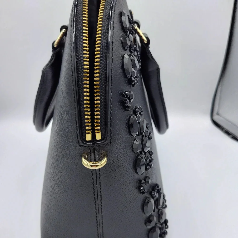 Kate Spade Black Jeweled Dome Satchel Crossbody Bag w/ Dust Bag & Charm HTF!!